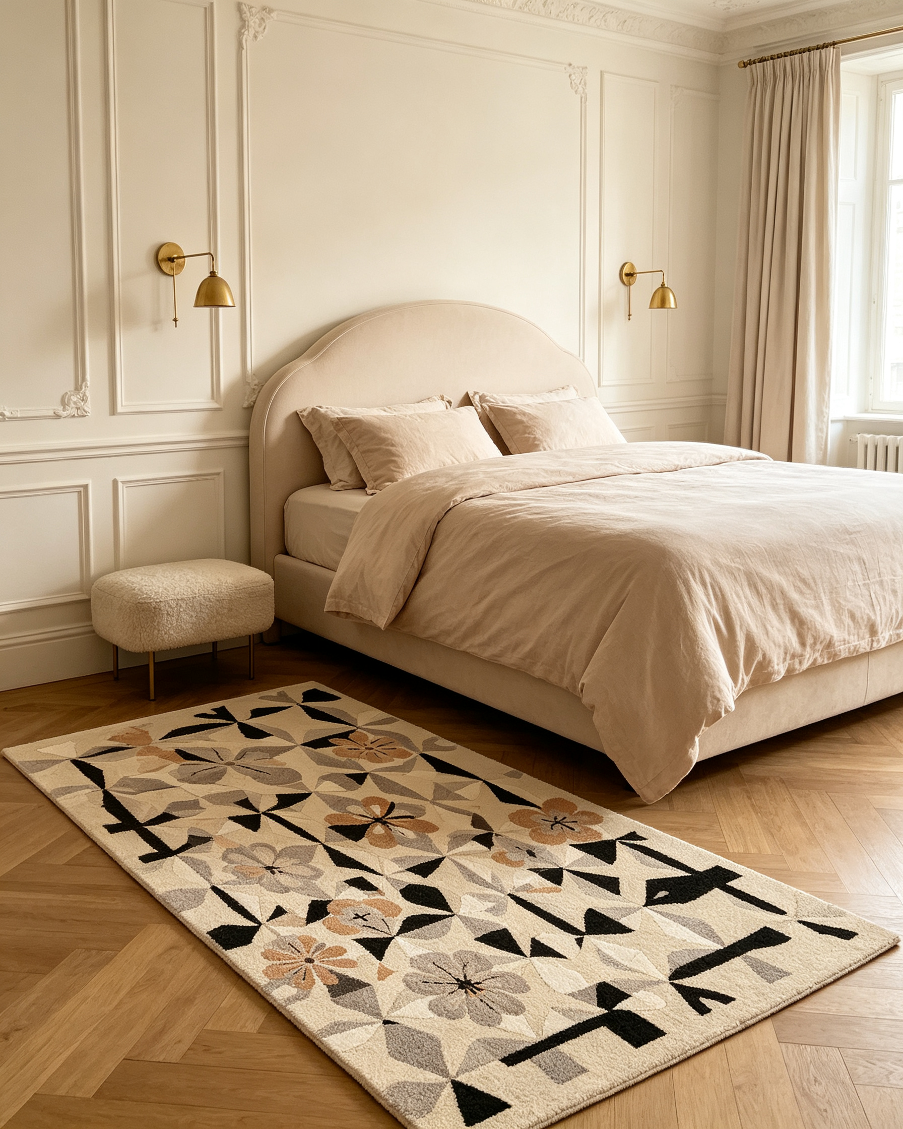 Geometric Neutral Floral Hand Tufted Wool Area Rug