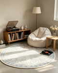 Round Light Blue Swirl Ornate Wool Area Rug