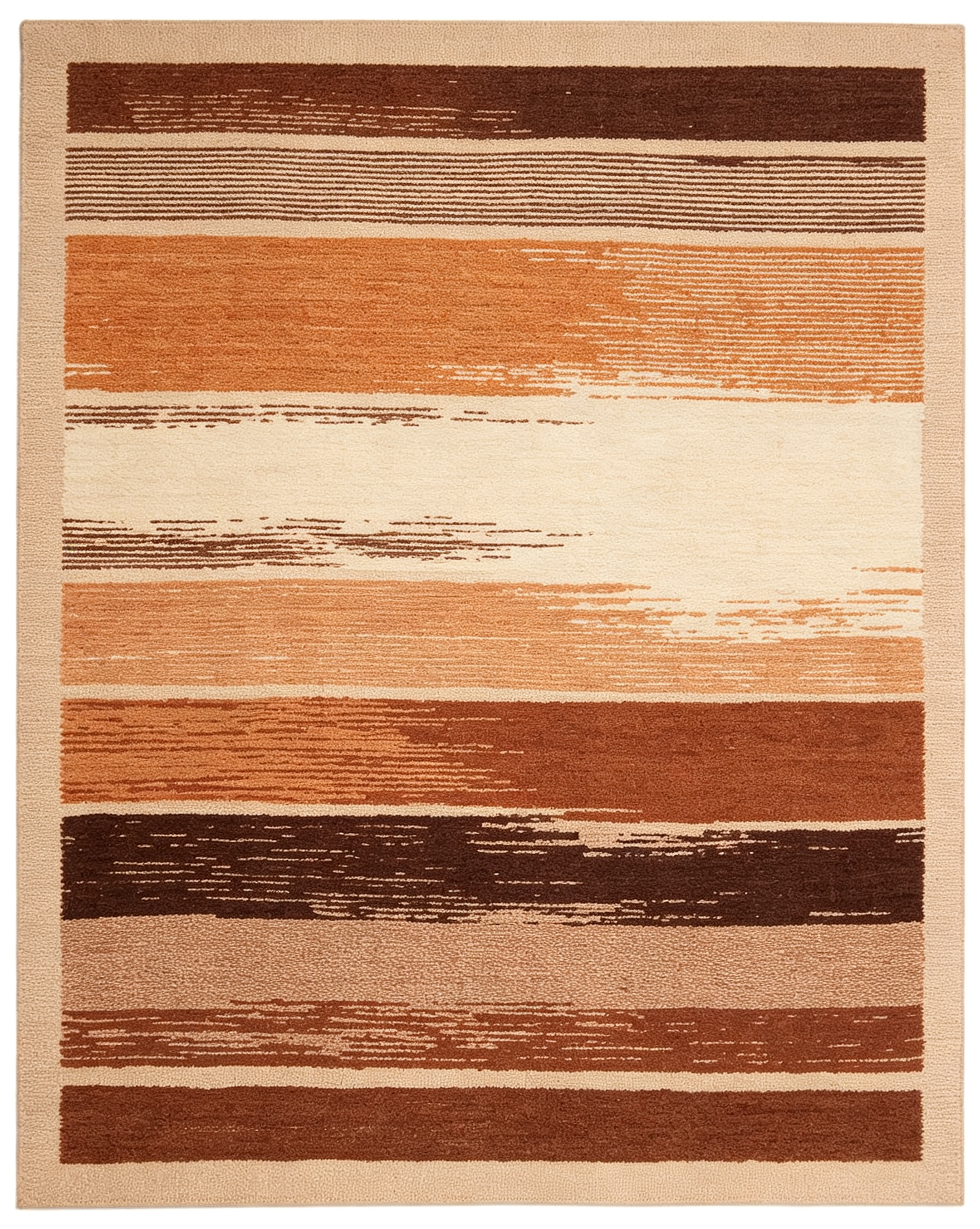 Mid-Century Terracotta Brushstroke Horizontal Stripe Wool Rug