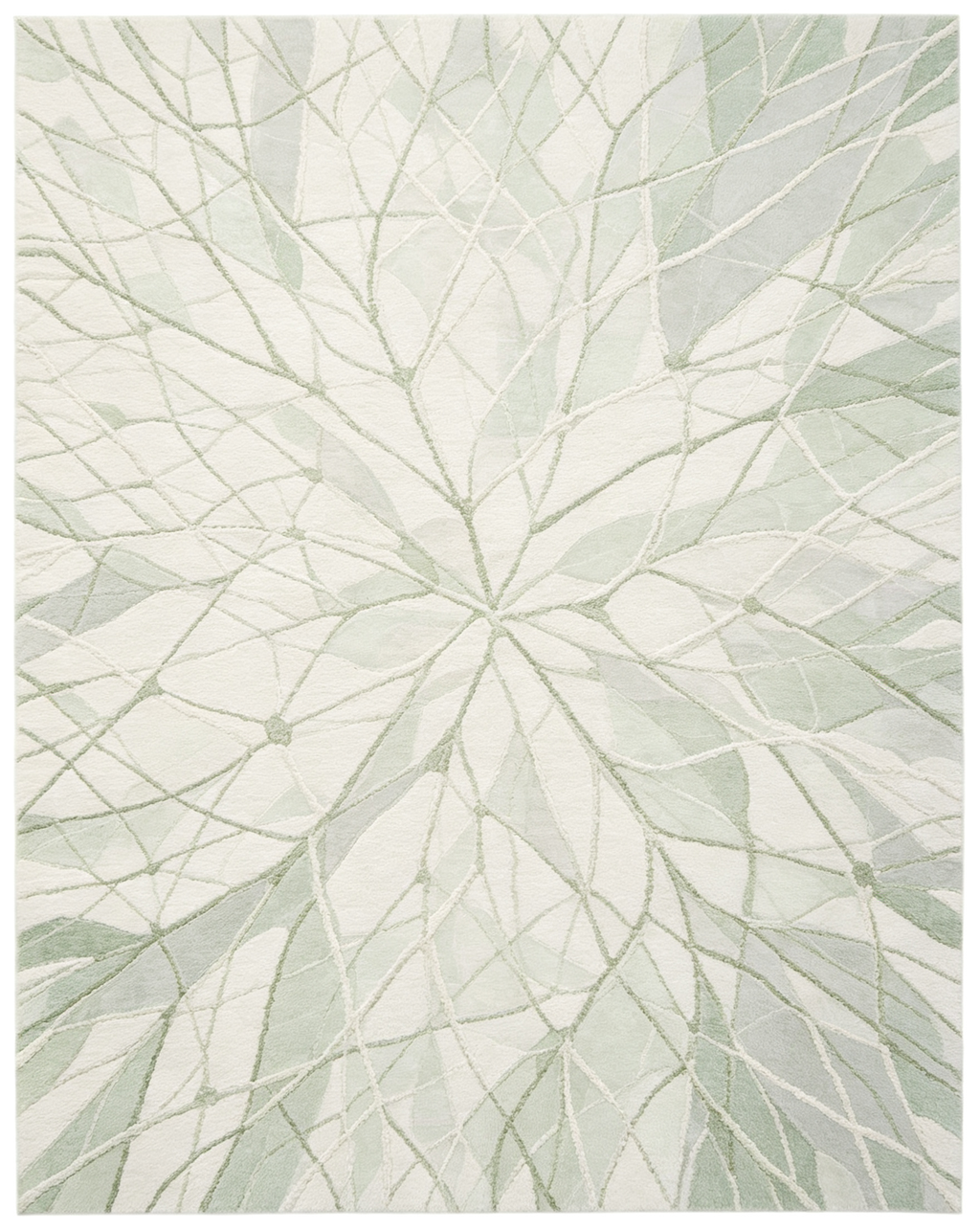 Soft Sage Abstract Leaf Vein Watercolor Wool Area Rug