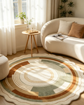 Round Earth Tone Scalloped Concentric Block Wool Rug