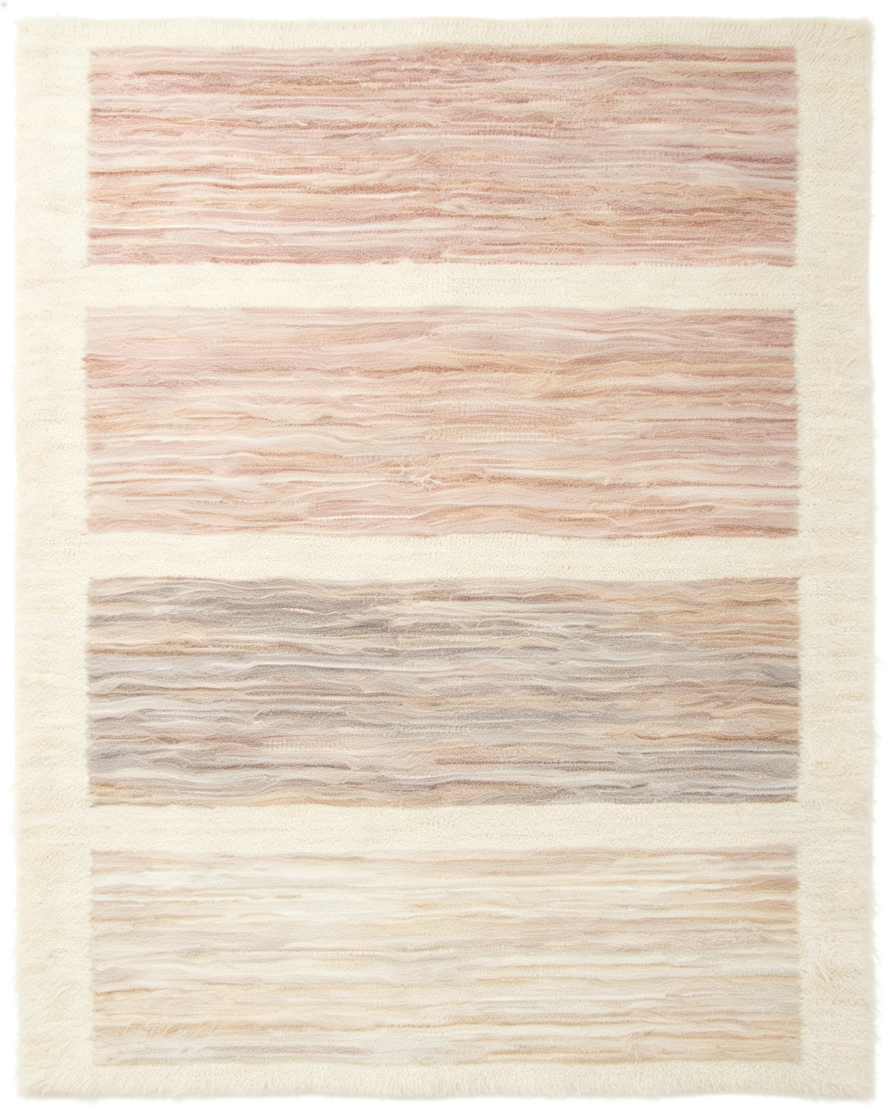 Soft Blush Neutral Layered Textured Panel Wool Area Rug