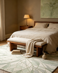 Soft Sage Abstract Leaf Vein Watercolor Wool Area Rug