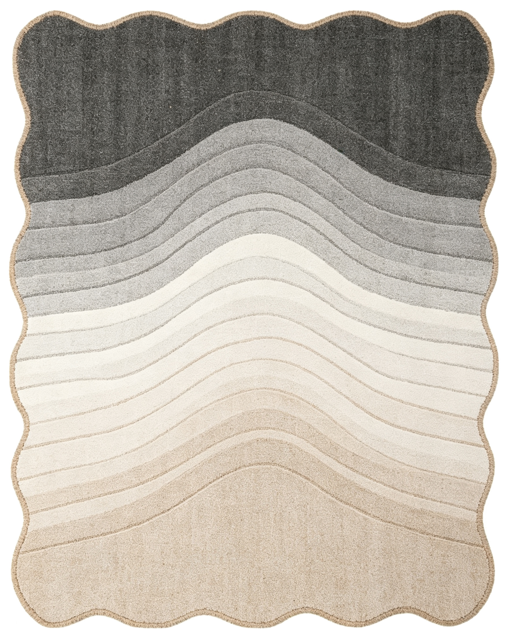 Scalloped Gradient Grey Wave Hand-Tufted Wool Area Rug