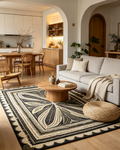 Symmetrical Floral Framed Dark Neutral Wool Area Rug