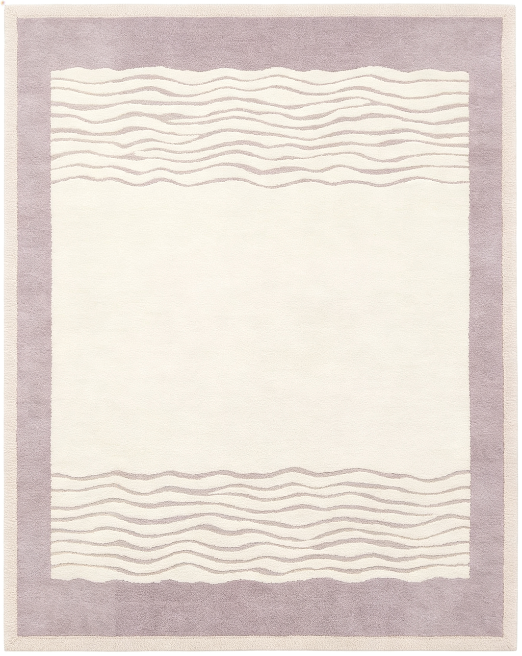 Lilac Border Double Horizontal Wave Minimal Wool Area Rug