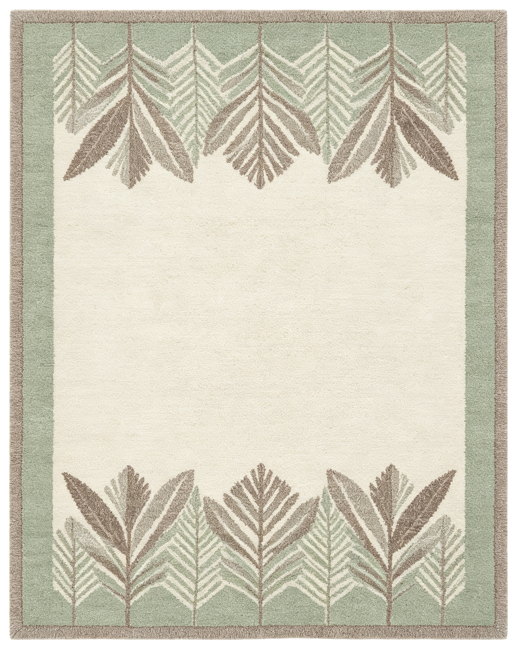 Bordered Hanging Sage Leaf Minimal Wool Area Rug