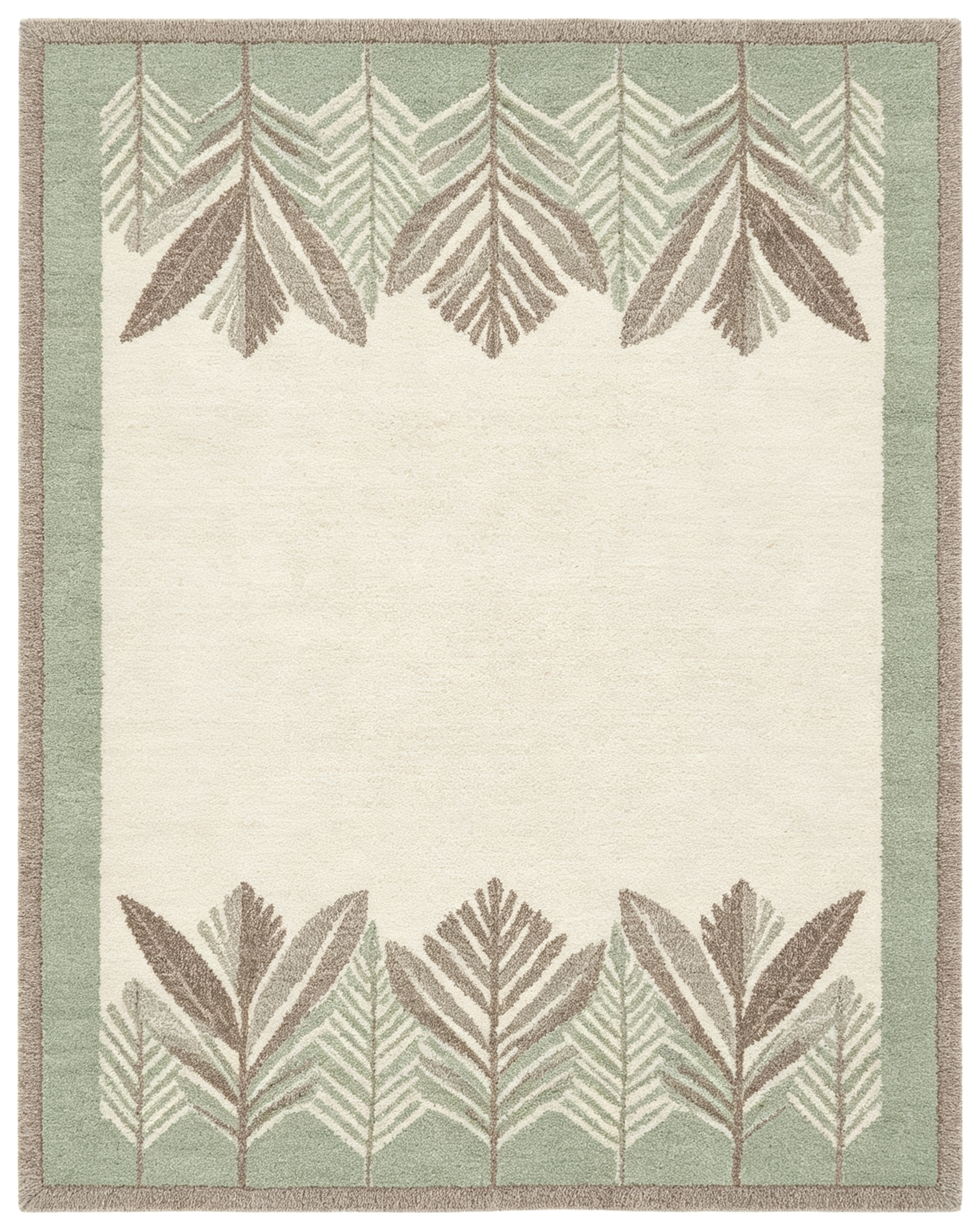 Bordered Hanging Sage Leaf Minimal Wool Area Rug