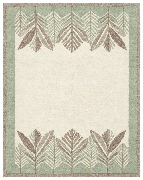 Bordered Hanging Sage Leaf Minimal Wool Area Rug