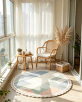 Round Pastel Geometric Block Scalloped Wool Rug