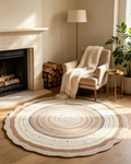 Round Neutral Gradient Concentric Wave Wool Rug