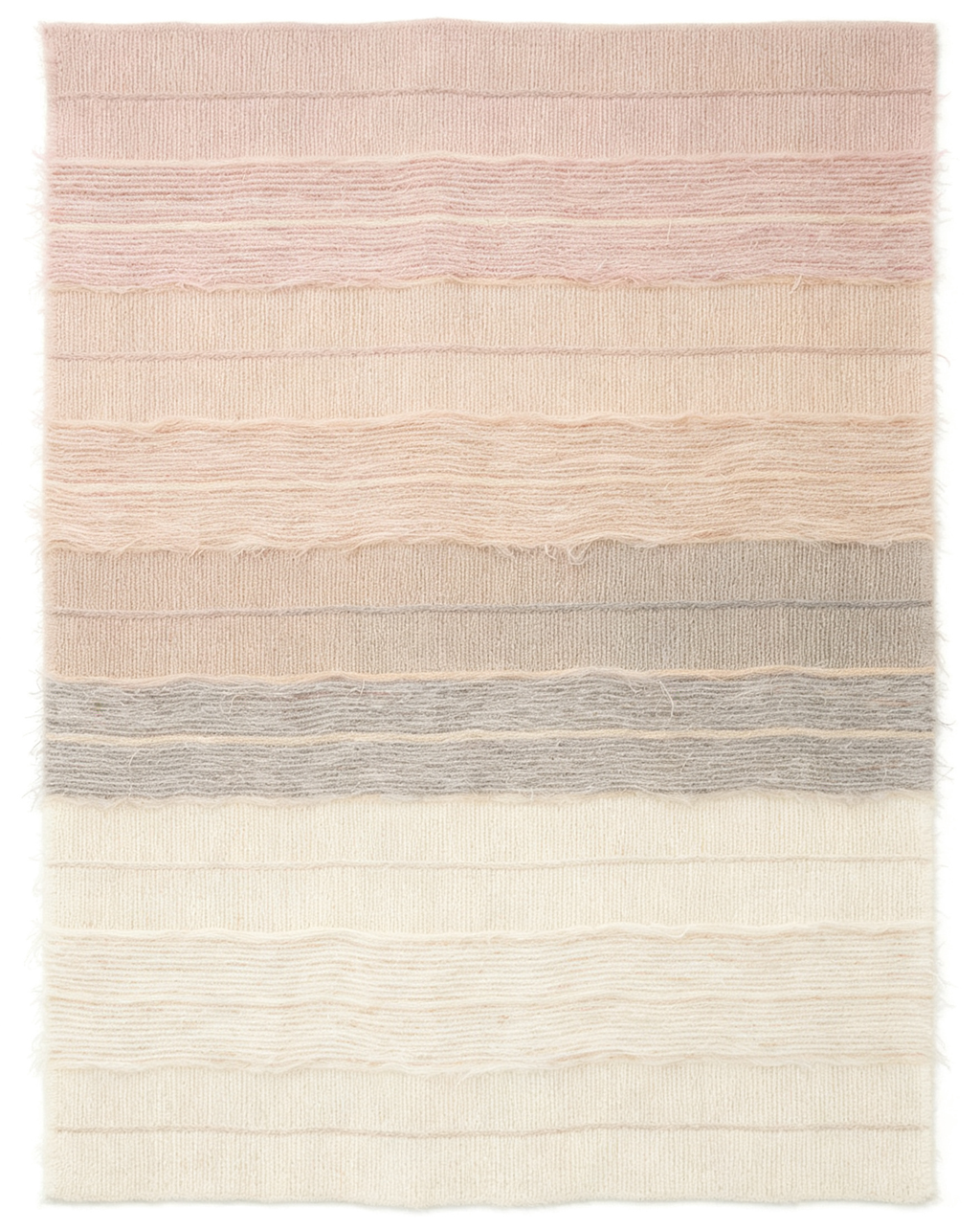 Soft Blush Neutral Fringed Horizontal Ribbed Wool Rug