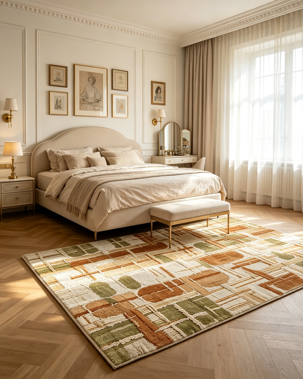 Textured Rustic Patchwork Grid Wool Area Rug