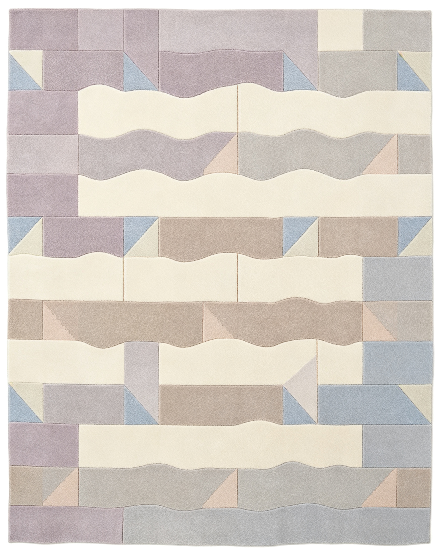 Pastel Wavy Patchwork Geometric Hand Tufted Wool Rug