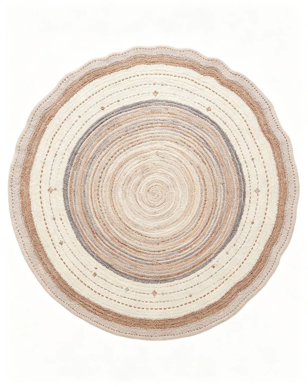 Round Neutral Gradient Concentric Wave Wool Rug