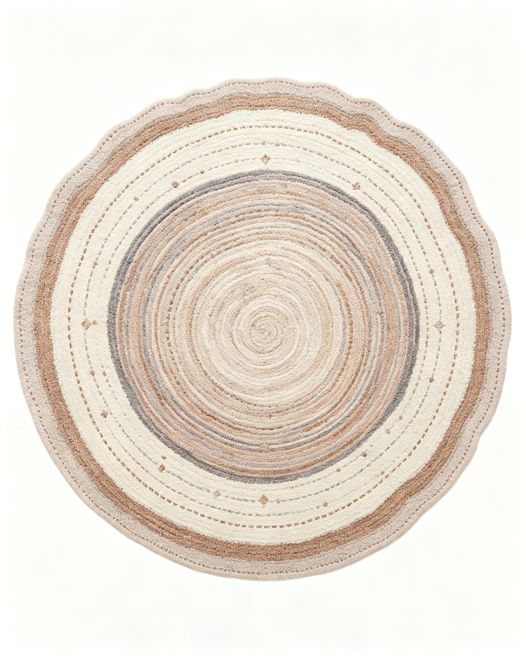 Round Neutral Gradient Concentric Wave Wool Rug