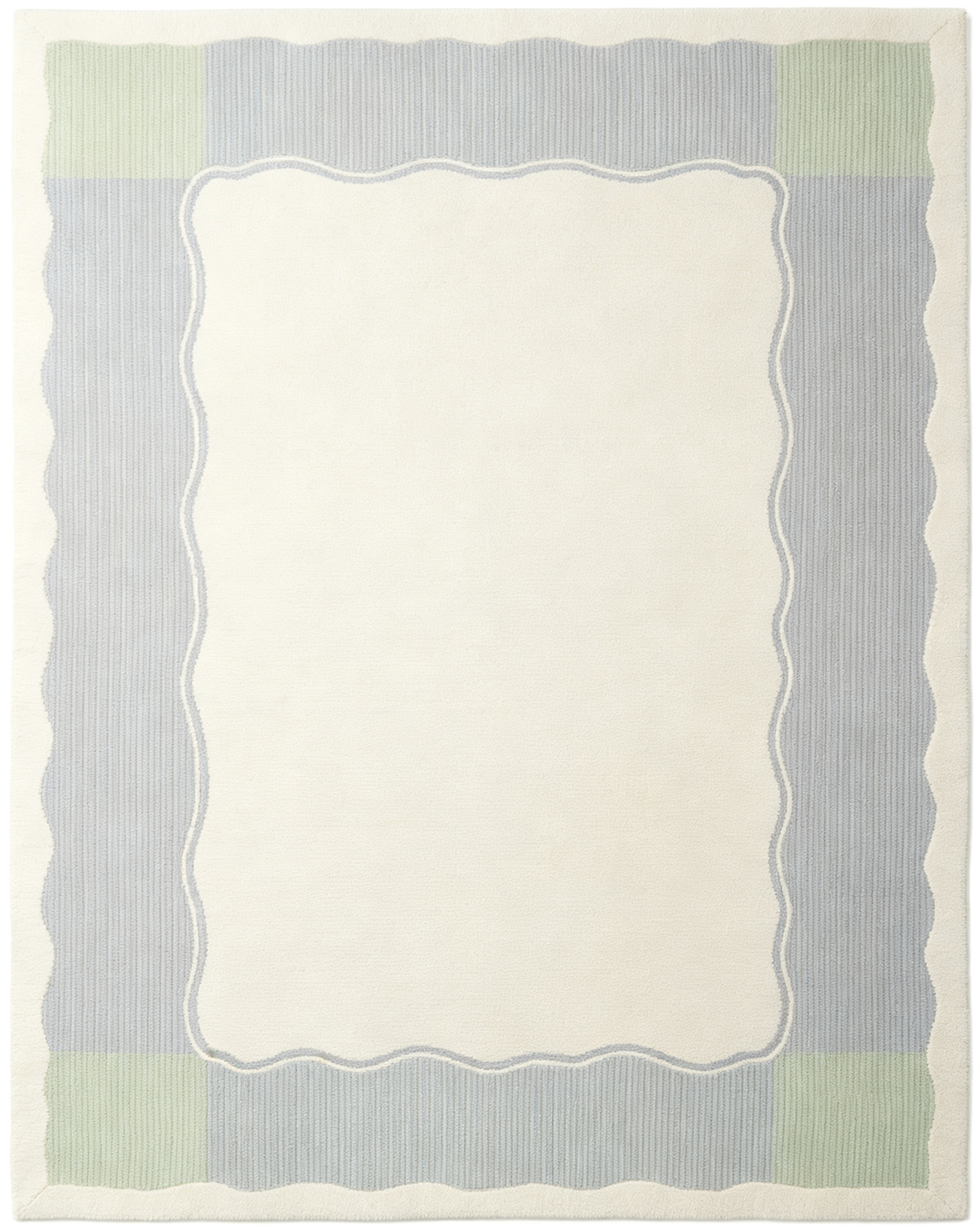 Minimal Wavy Scalloped Border Pastel Wool Area Rug