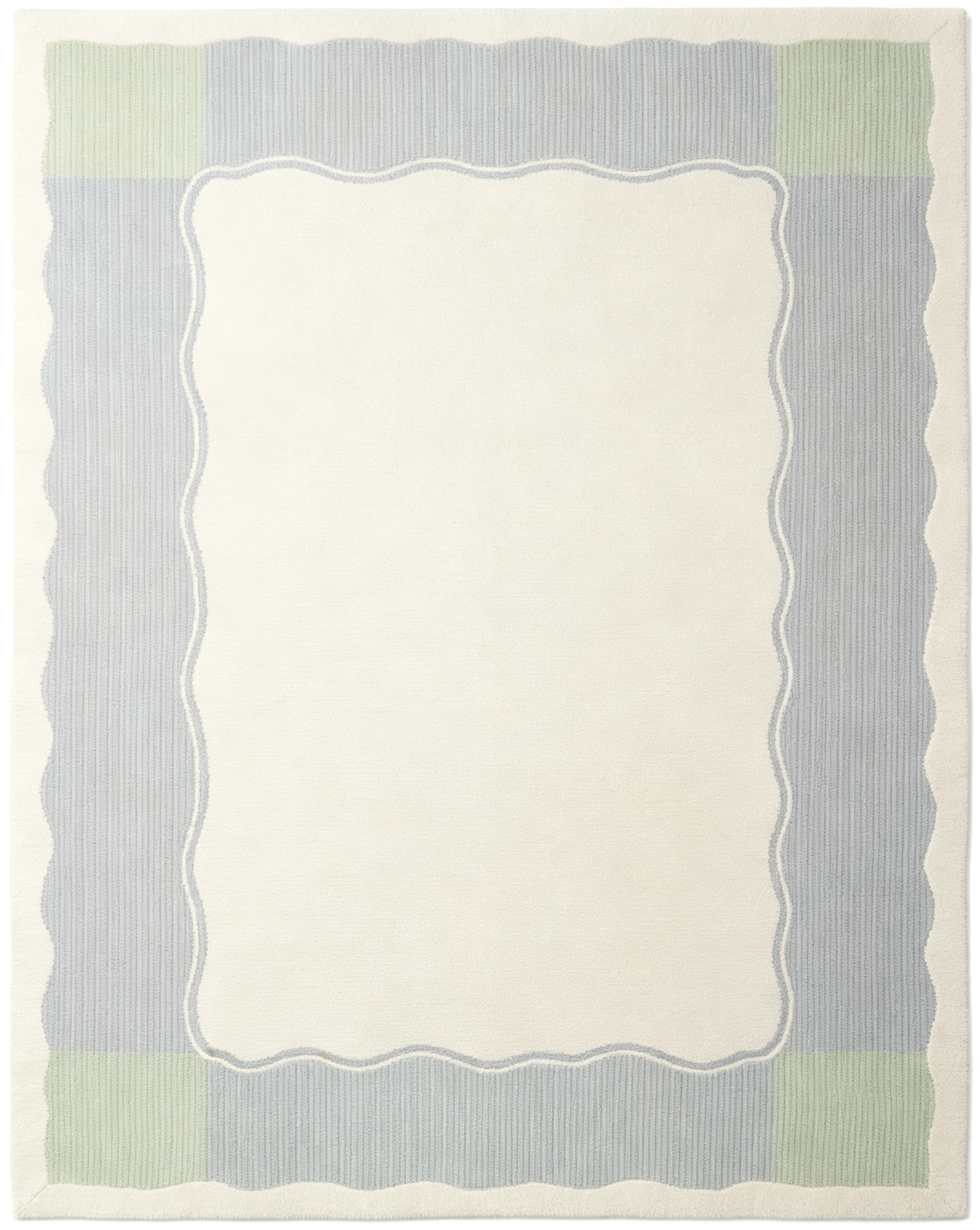 Minimal Wavy Scalloped Border Pastel Wool Area Rug