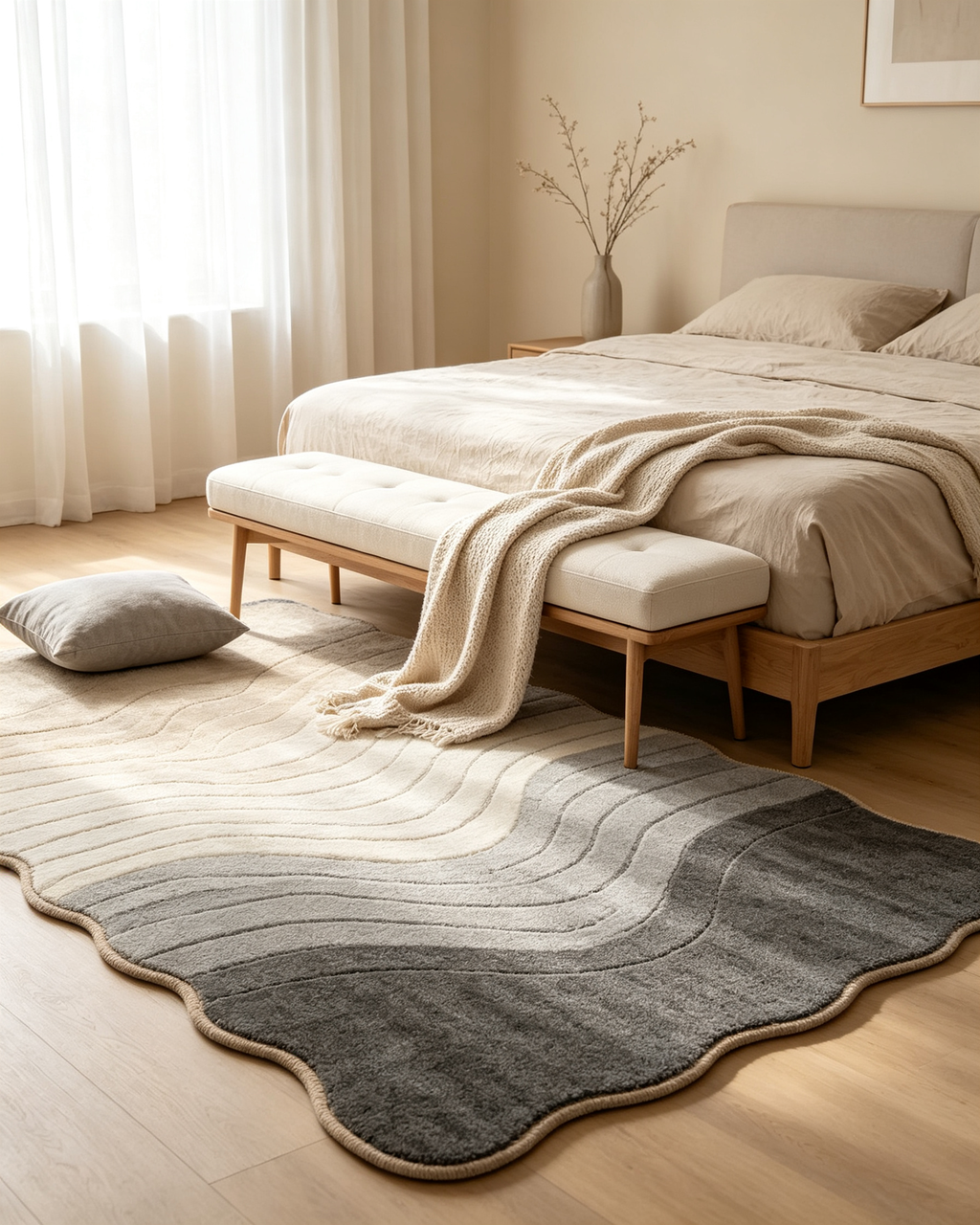 Scalloped Gradient Grey Wave Hand-Tufted Wool Area Rug