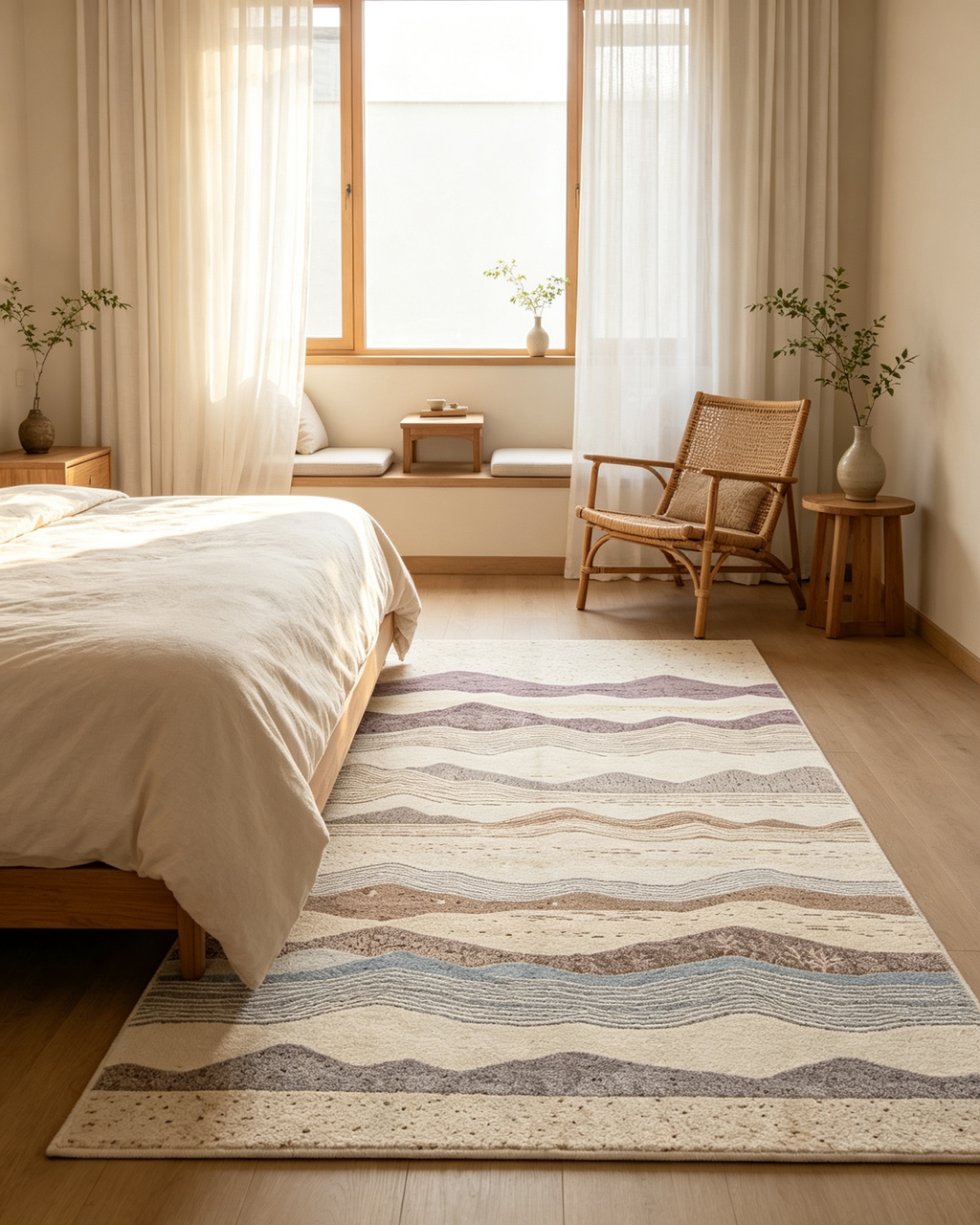 Layered Abstract Mountain Watercolor Wool Area Rug