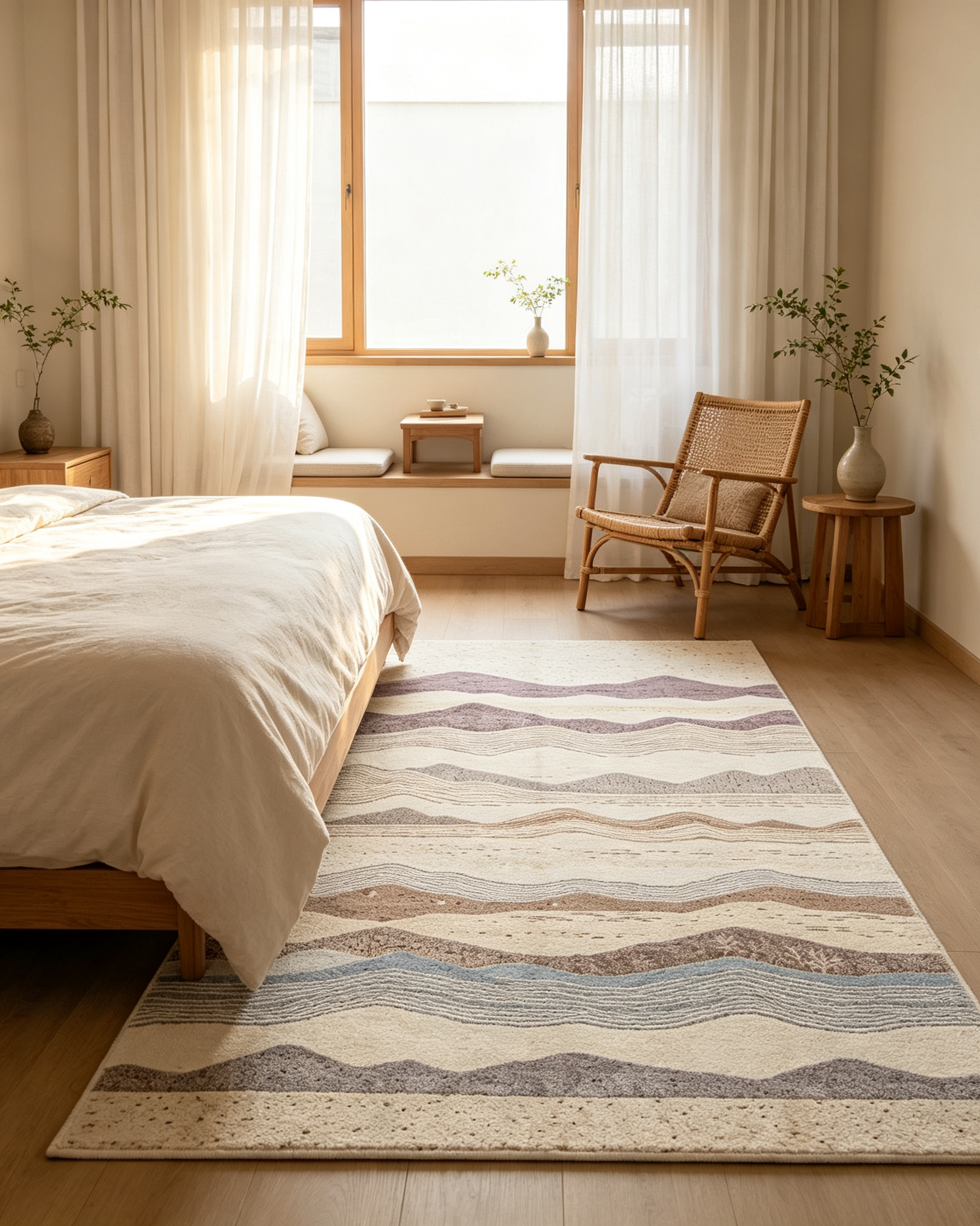 Layered Abstract Mountain Watercolor Wool Area Rug