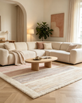 Soft Blush Neutral Layered Textured Panel Wool Area Rug