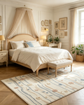 3D Raised Pastel Floral Wavy Stripe Wool Area Rug
