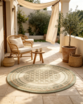 Round Sage Braided Floral Grid Wool Area Rug