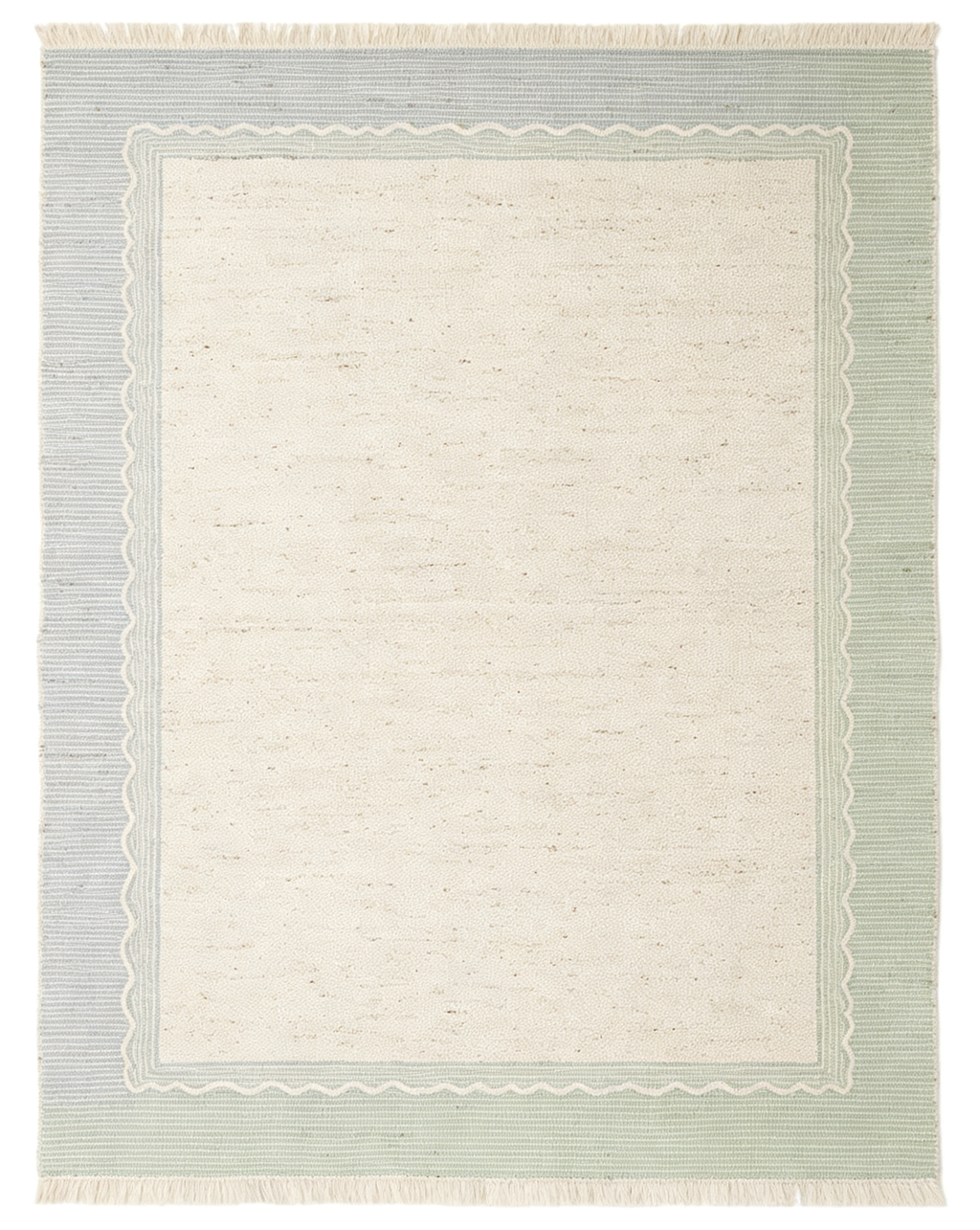 Textured Scalloped Two-Tone Border Neutral Wool Rug