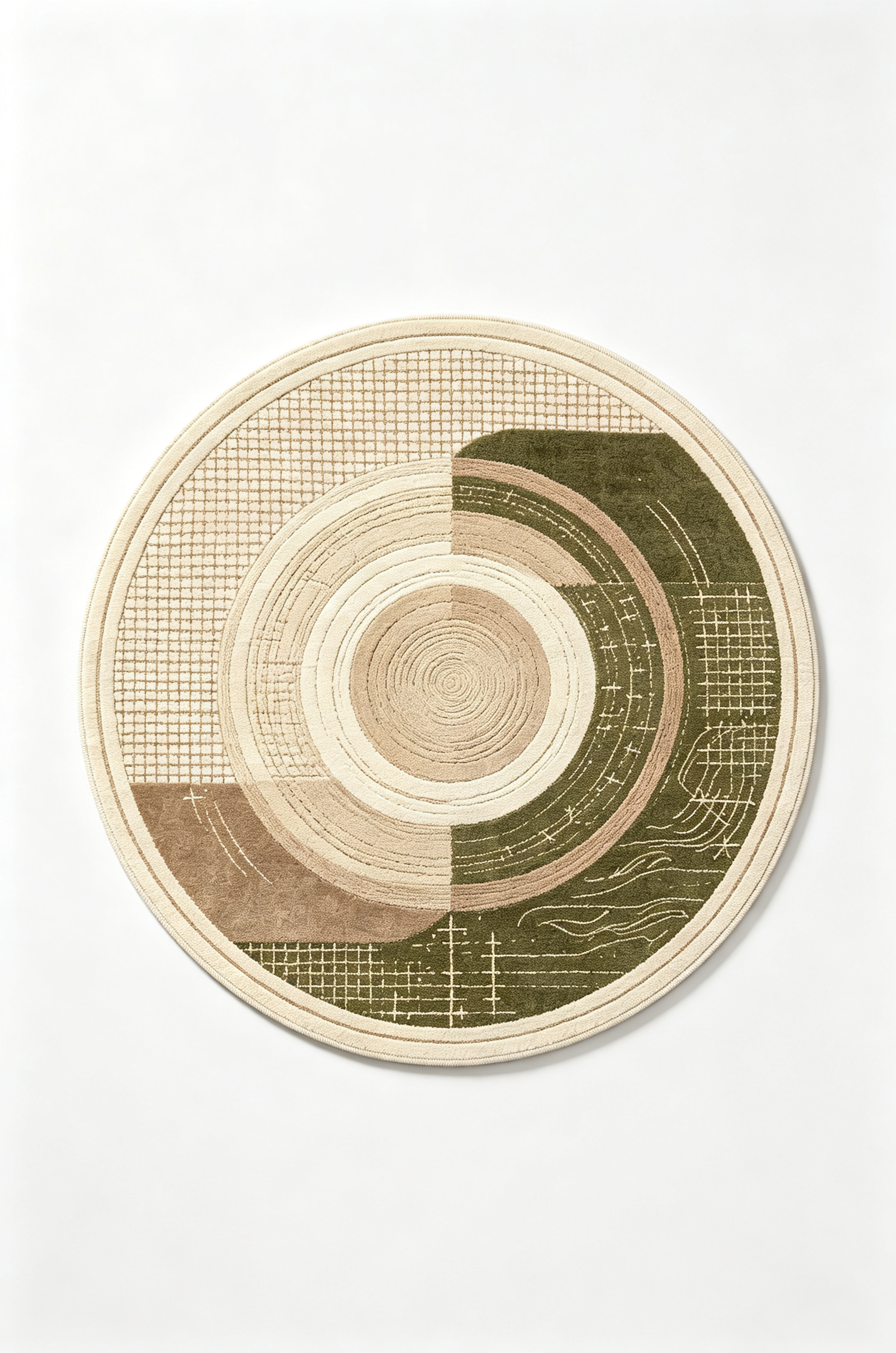 Round Earth Tone Abstract Concentric Wool Rug