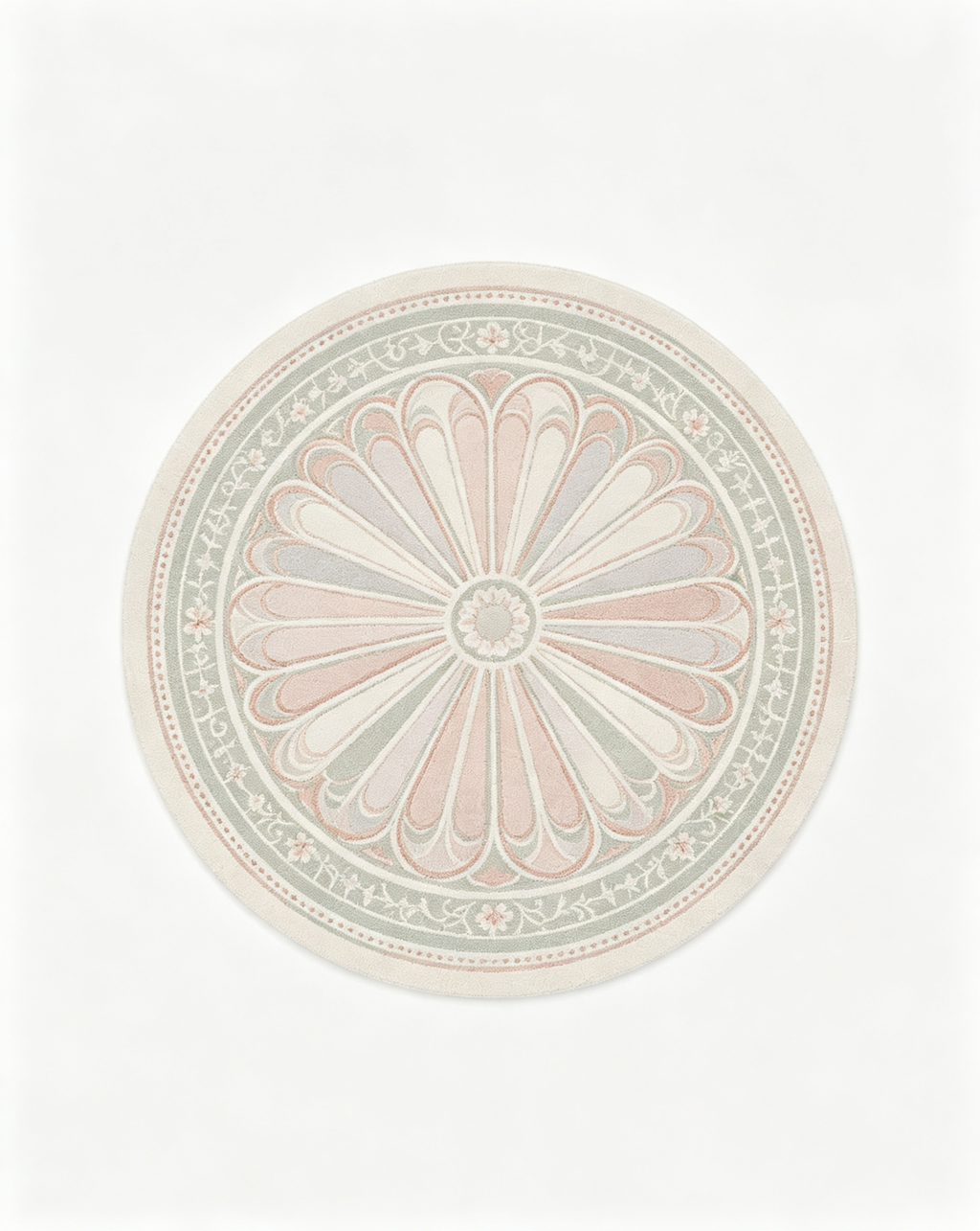 Round Pastel Floral Radial Medallion Wool Rug