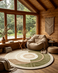 Round Earth Tone Abstract Concentric Wool Rug