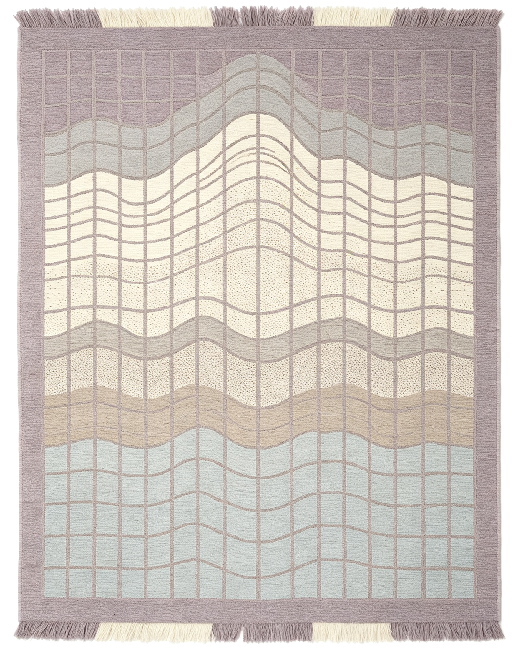Wavy Grid Gradient Pastel Fringed Wool Area Rug