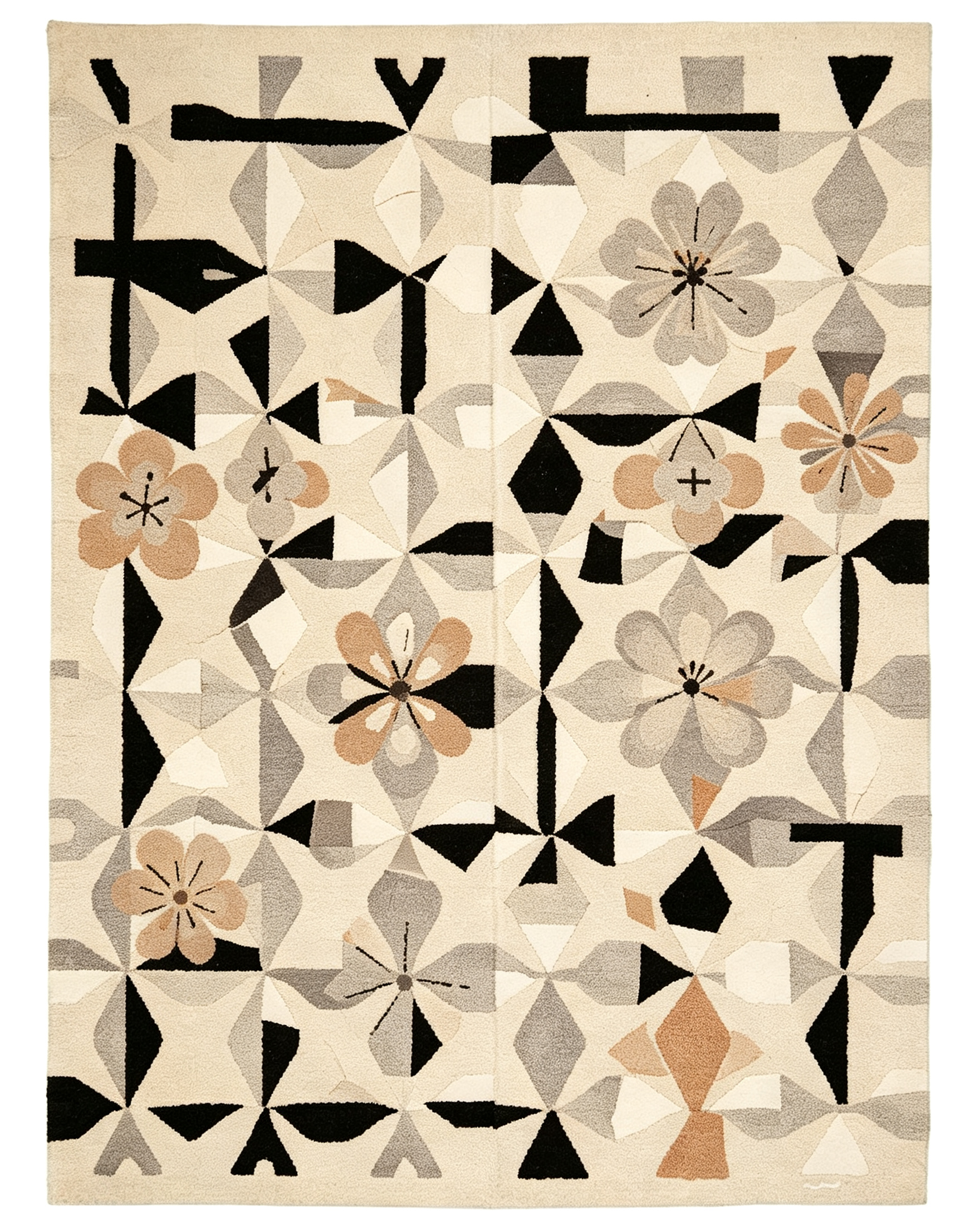 Geometric Neutral Floral Hand Tufted Wool Area Rug