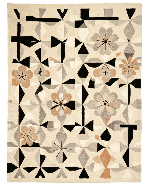 Geometric Neutral Floral Hand Tufted Wool Area Rug
