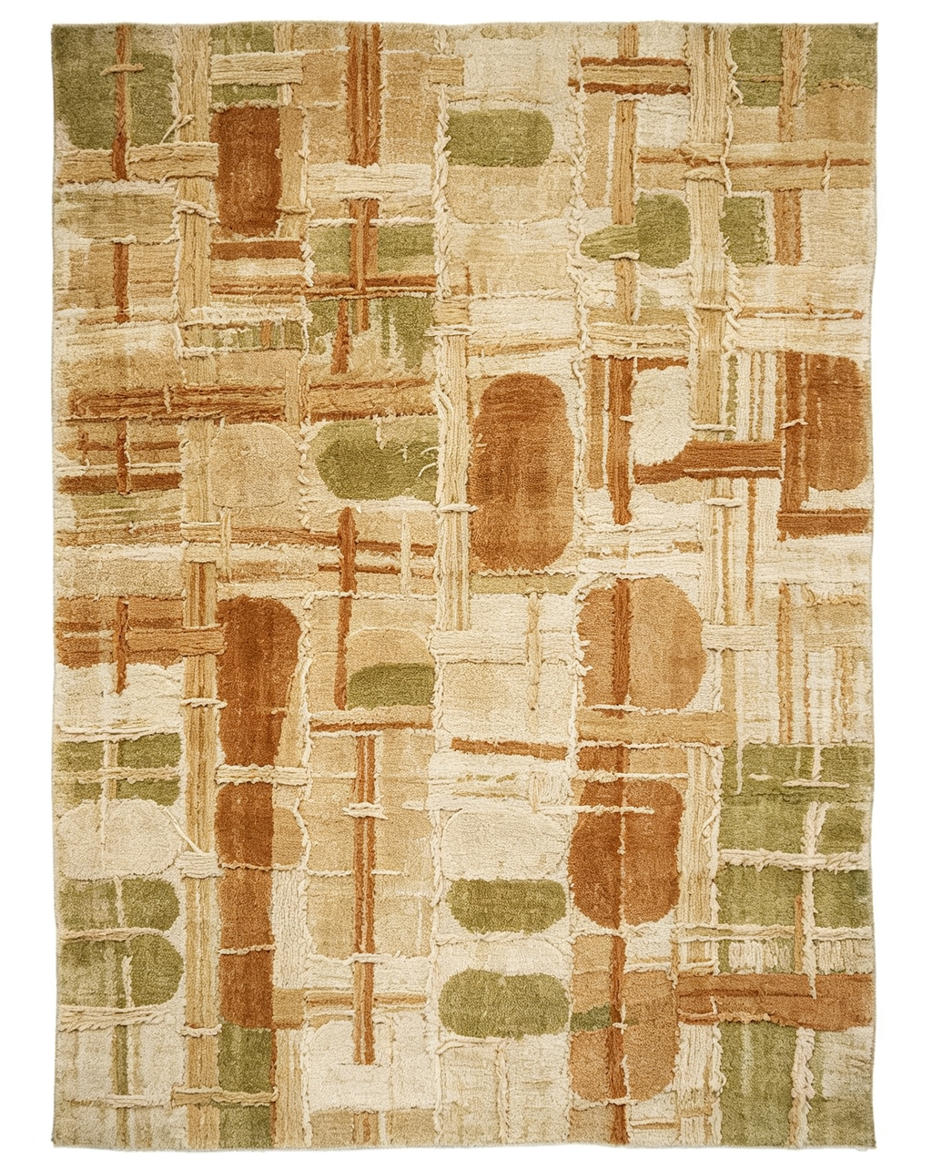 Textured Rustic Patchwork Grid Wool Area Rug