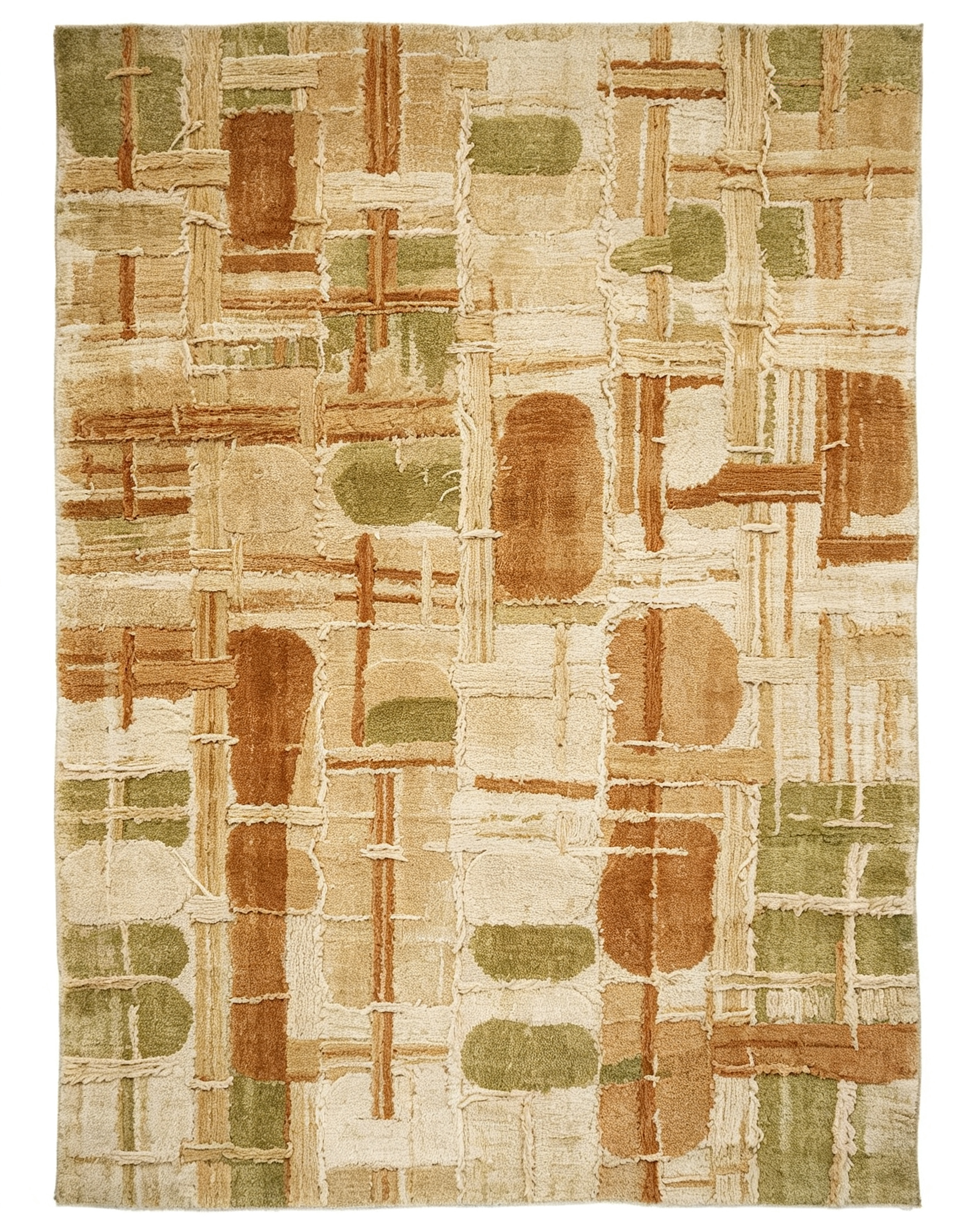 Textured Rustic Patchwork Grid Wool Area Rug