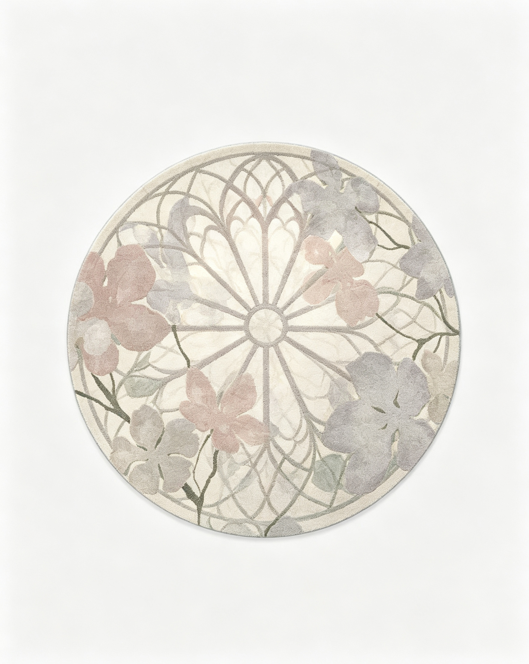 Round Watercolor Floral Gothic Window Wool Rug