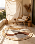 Round Neutral Mountain Wave Border Wool Area Rug