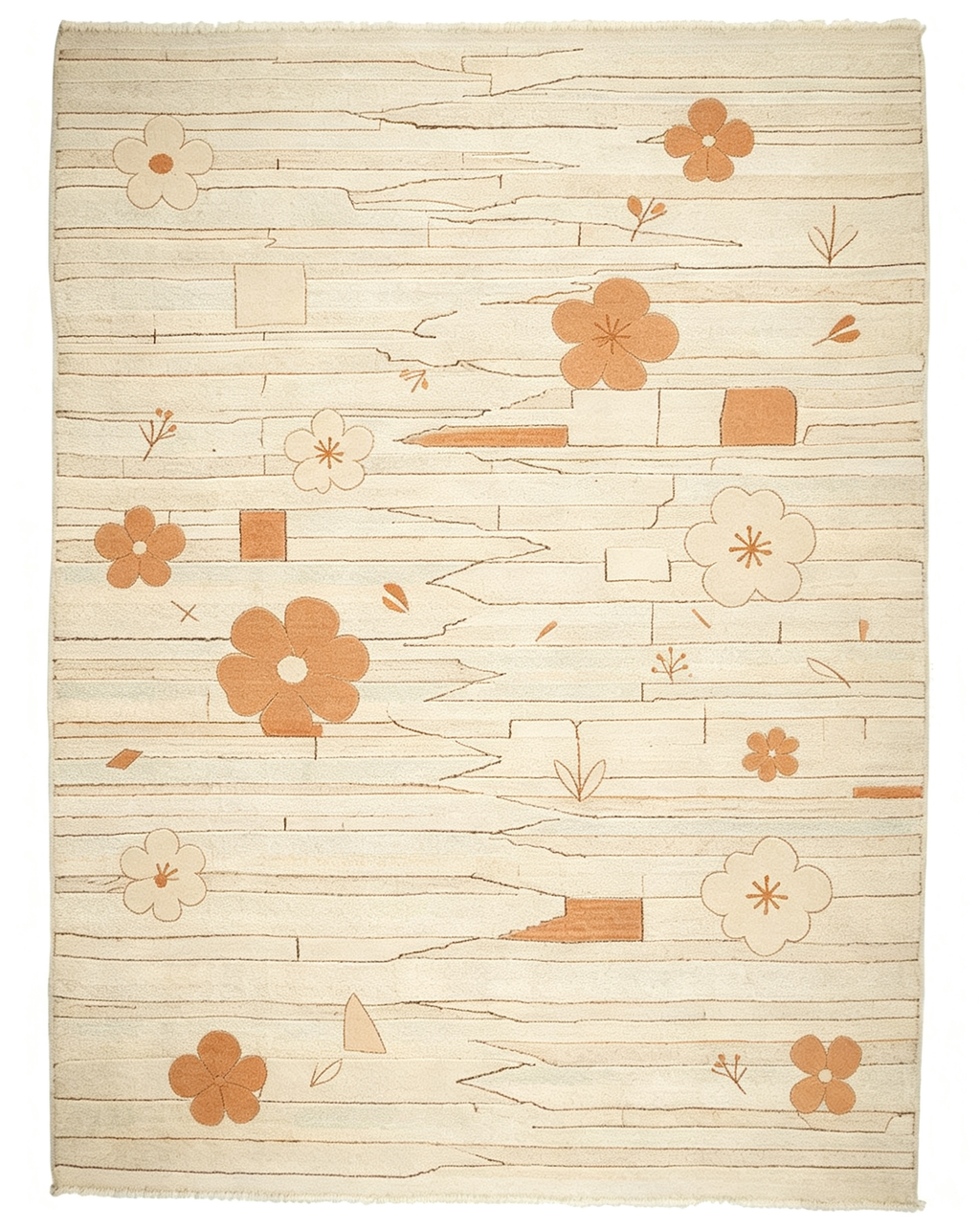 Minimal Linear Terracotta Floral Wool Area Rug