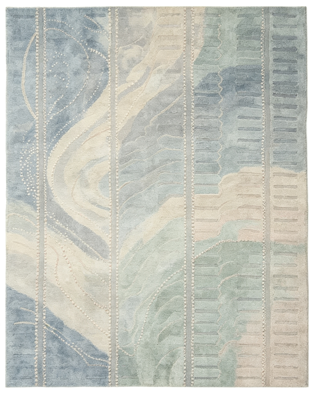 Hand-Tufted Pastel Watercolor Wave Vertical Stripe Wool Area Rug