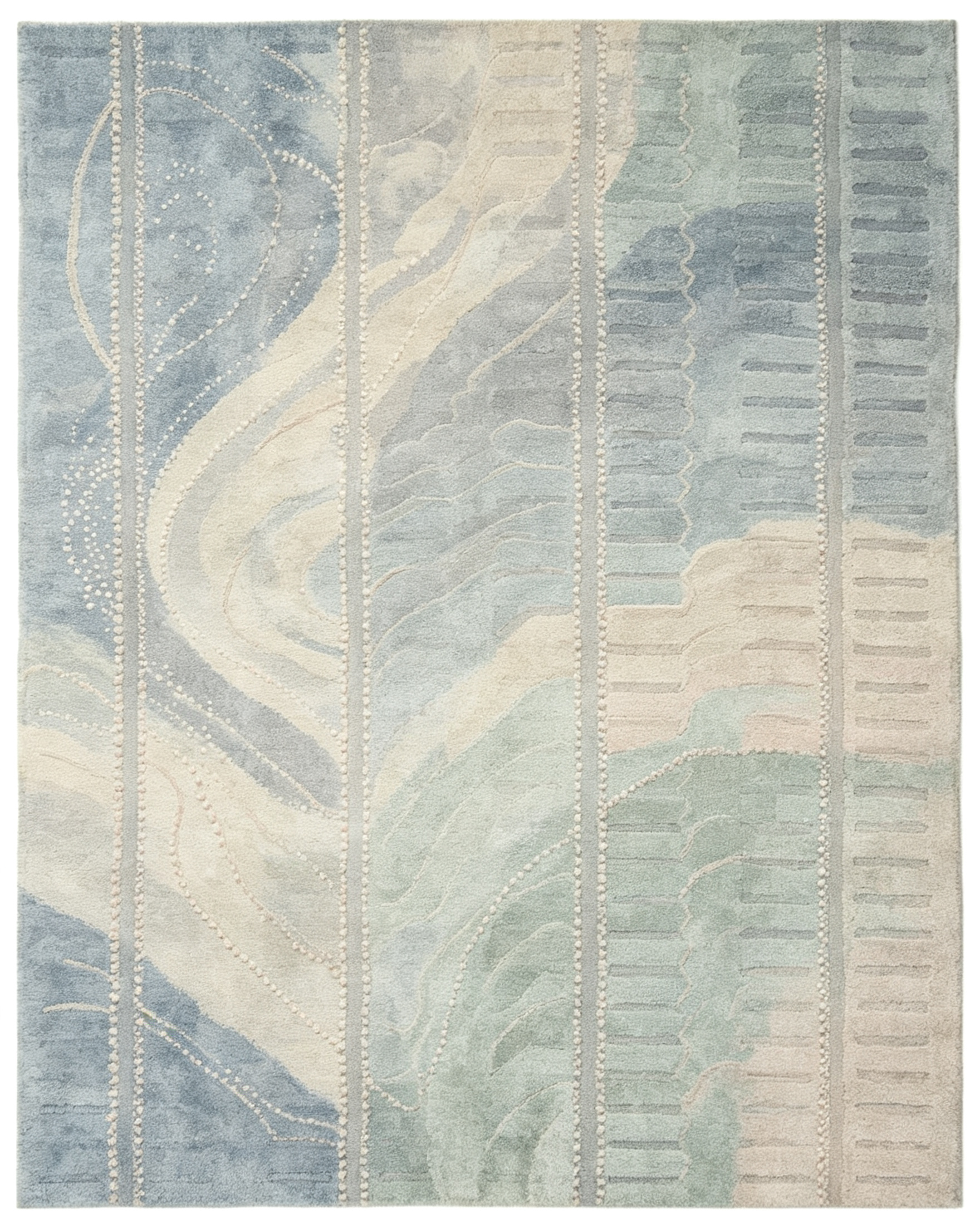 Hand-Tufted Pastel Watercolor Wave Vertical Stripe Wool Area Rug