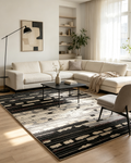 Monochrome Black Ivory Abstract Brushstroke Horizontal Stripe Wool Rug