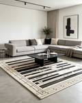 Cream Base Abstract Paint Splatter Horizontal Stripe Border Wool Rug