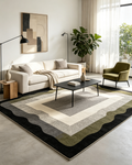 Wavy Frame Geometric Dark Sage Grey Wool Area Rug